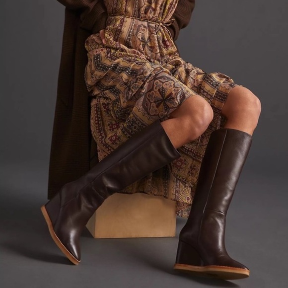 NWT Lola Cruz Wine x Anthroplogie Wedge Alicia to The Knee Boots - Picture 1 of 13